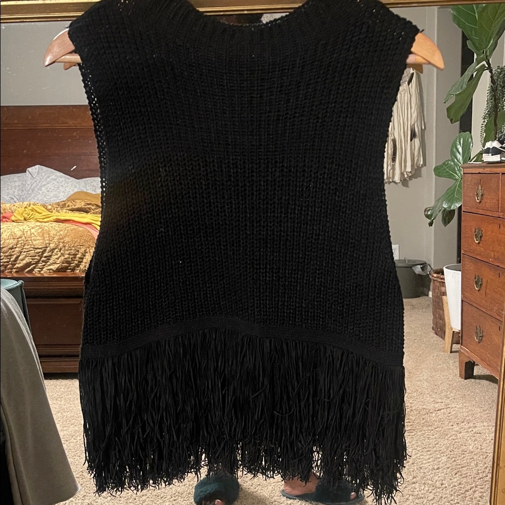 ANGL Black Fringe Knit Blouse